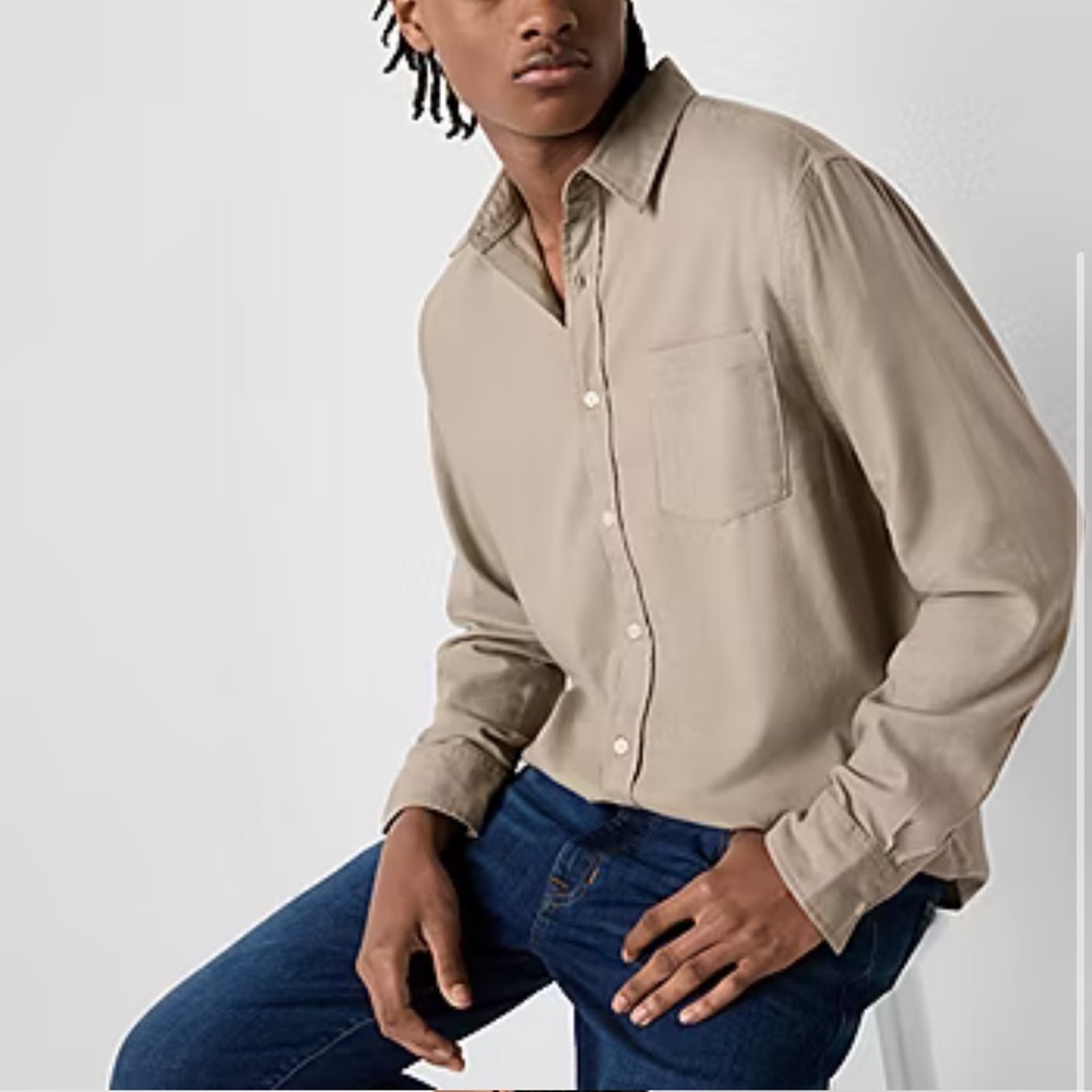 Arizona’s Jean Company Men’s Neutral Gray Long Sleeve Button-Up Shirt XXL